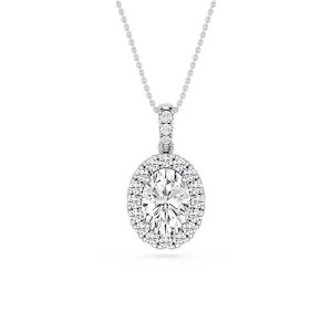Oval Lab Grown Diamond Halo Diamond Bail Solitaire Pendant - 16 to 18 Inches