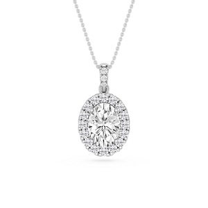 Oval Lab Grown Diamond Halo Diamond Bail Solitaire Pendant - 16 to 18 Inches