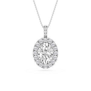 Oval Lab Grown Diamond Halo Diamond Bail Solitaire Pendant - 16 to 18 Inches