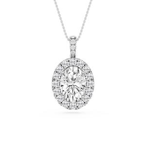 Oval Lab Grown Diamond Halo Diamond Bail Solitaire Pendant - 16 to 18 Inches