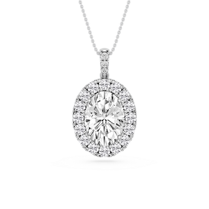 Oval Lab Grown Diamond Halo Diamond Bail Solitaire Pendant - 16 to 18 Inches