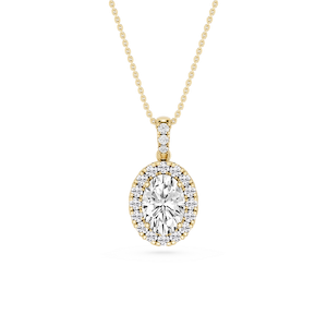 Oval Lab Grown Diamond Halo Diamond Bail Solitaire Pendant - 16 to 18 Inches