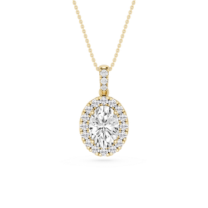 Oval Lab Grown Diamond Halo Diamond Bail Solitaire Pendant - 16 to 18 Inches