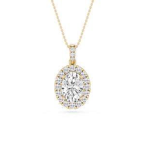 Oval Lab Grown Diamond Halo Diamond Bail Solitaire Pendant - 16 to 18 Inches