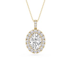 Oval Lab Grown Diamond Halo Diamond Bail Solitaire Pendant - 16 to 18 Inches
