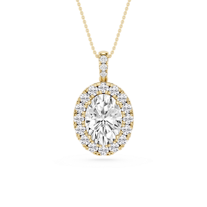 Oval Lab Grown Diamond Halo Diamond Bail Solitaire Pendant - 16 to 18 Inches