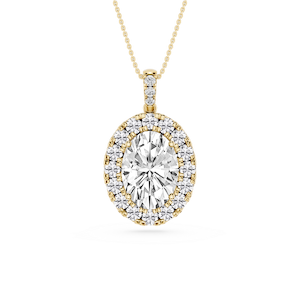 Oval Lab Grown Diamond Halo Diamond Bail Solitaire Pendant - 16 to 18 Inches