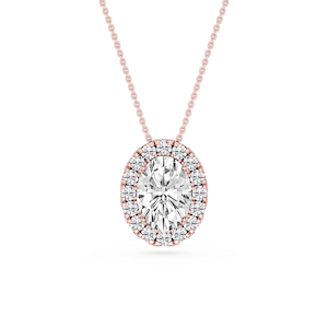 Oval Lab Grown Diamond Halo Slide Pendant - 16 to 18 Inches