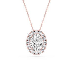 Oval Lab Grown Diamond Halo Slide Pendant - 16 to 18 Inches