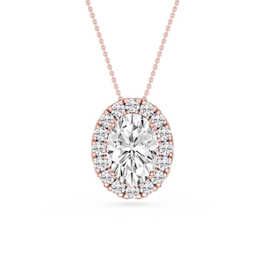 Oval Lab Grown Diamond Halo Slide Pendant - 16 to 18 Inches