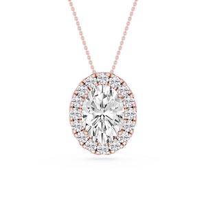Oval Lab Grown Diamond Halo Slide Pendant - 16 to 18 Inches