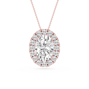 Oval Lab Grown Diamond Halo Slide Pendant - 16 to 18 Inches