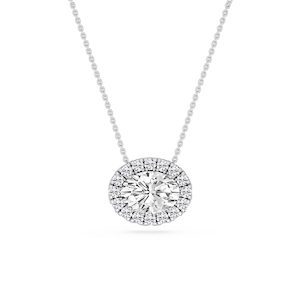 Oval Lab Grown Diamond Halo Slide Pendant - 16 to 18 Inches