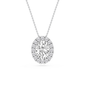 Oval Lab Grown Diamond Halo Slide Pendant - 16 to 18 Inches