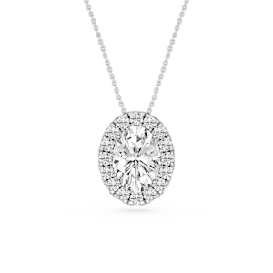Oval Lab Grown Diamond Halo Slide Pendant - 16 to 18 Inches
