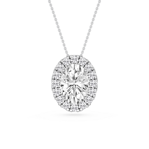 Oval Lab Grown Diamond Halo Slide Pendant - 16 to 18 Inches