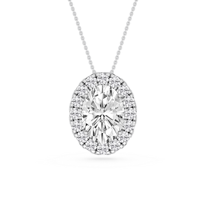 Oval Lab Grown Diamond Halo Slide Pendant - 16 to 18 Inches