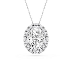Oval Lab Grown Diamond Halo Slide Pendant - 16 to 18 Inches