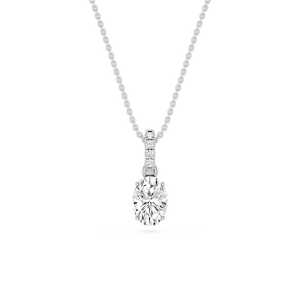 Oval Lab Grown Diamond Hidden Halo Pendant - 16 to 18 Inches