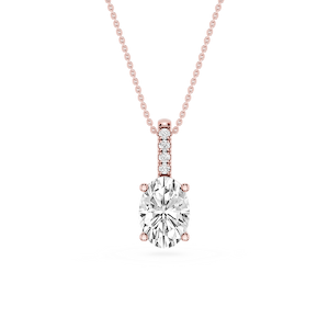 Oval Lab Grown Diamond Pave Bail Solitaire Pendant - 16 to 18 Inches