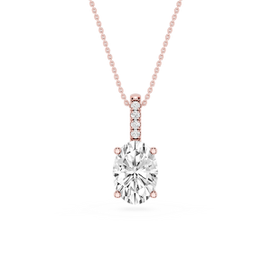 Oval Lab Grown Diamond Pave Bail Solitaire Pendant - 16 to 18 Inches
