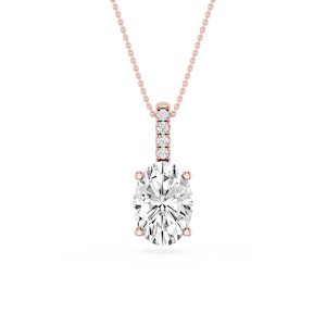 Oval Lab Grown Diamond Pave Bail Solitaire Pendant - 16 to 18 Inches