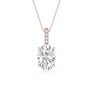 Oval Lab Grown Diamond Pave Bail Solitaire Pendant - 16 to 18 Inches