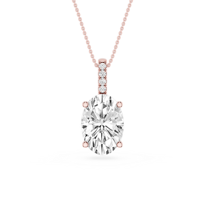 Oval Lab Grown Diamond Pave Bail Solitaire Pendant - 16 to 18 Inches