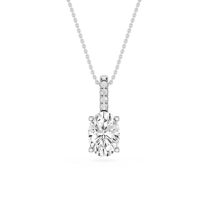 Oval Lab Grown Diamond Pave Bail Solitaire Pendant - 16 to 18 Inches