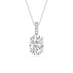 Oval Lab Grown Diamond Pave Bail Solitaire Pendant - 16 to 18 Inches