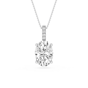 Oval Lab Grown Diamond Pave Bail Solitaire Pendant - 16 to 18 Inches