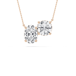 2 ctw Oval and Round Lab Grown Diamond Offset Two Stone Pendant - 18 Inches