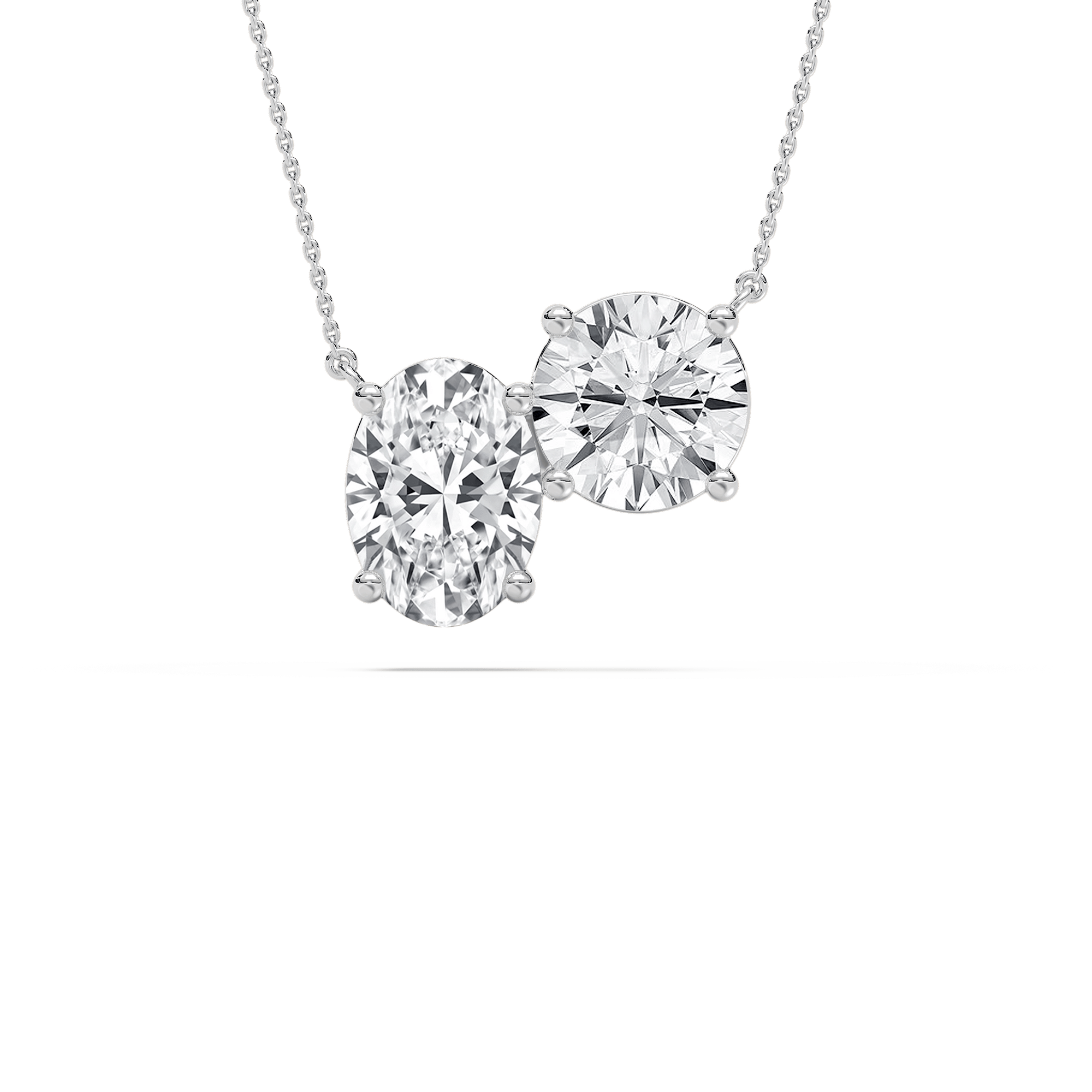 Oval Round Two Stone Necklace in Rose Gold
