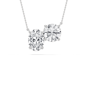 2 ctw Oval and Round Lab Grown Diamond Offset Two Stone Pendant - 18 Inches