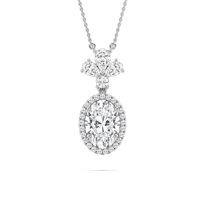 2 ½ ctw Oval, Pear, and Round Lab Grown Diamond Crowned Halo Pendant - 18 Inches