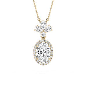 2 ½ ctw Oval, Pear, and Round Lab Grown Diamond Crowned Halo Pendant - 18 Inches