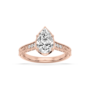 Paige Pear Lab Grown Diamond Vintage Bezel and Scroll Side Stone Engagement Ring