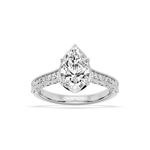 Paige Pear Lab Grown Diamond Vintage Bezel and Scroll Side Stone Engagement Ring