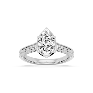 Paige Pear Lab Grown Diamond Vintage Bezel and Scroll Side Stone Engagement Ring