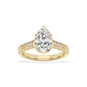 Paige Pear Lab Grown Diamond Vintage Bezel and Scroll Side Stone Engagement Ring