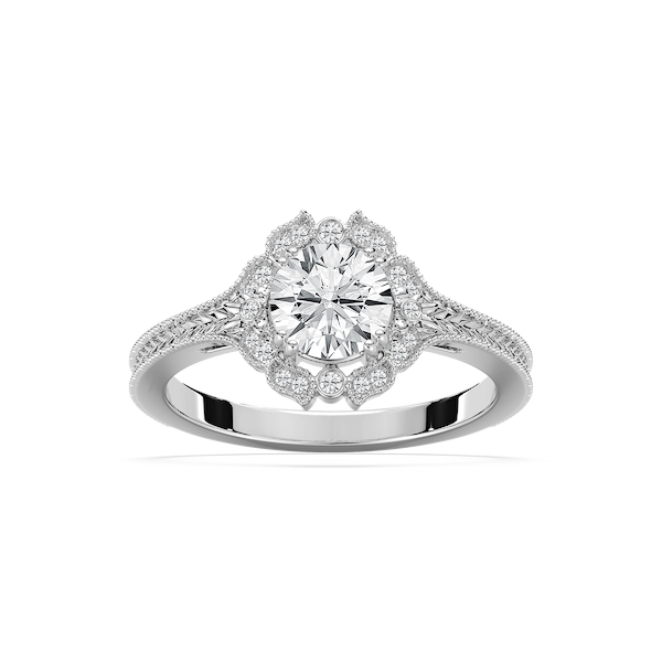 Dottie Round Lab Grown Diamond Milgrain Vintage Halo Engagement Ring