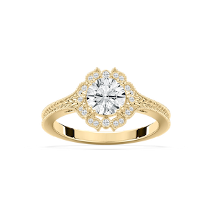 Dottie Round Lab Grown Diamond Milgrain Vintage Halo Engagement Ring