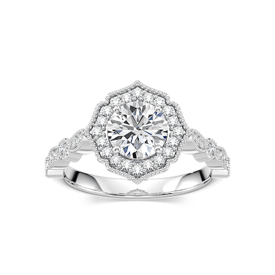 Paris Lab Grown Diamond Vintage Milgrain Halo Engagement Ring