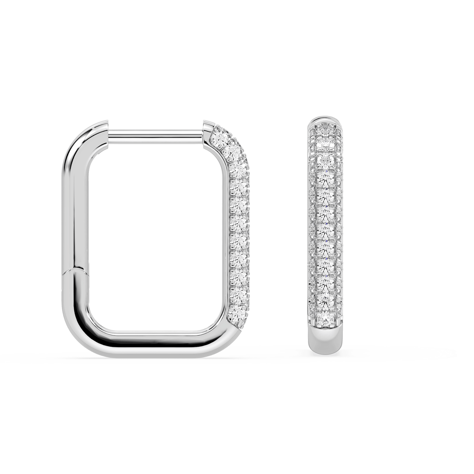 1/8 ctw Round Lab Grown Diamond Pavé Rectangle Hoop Earrings