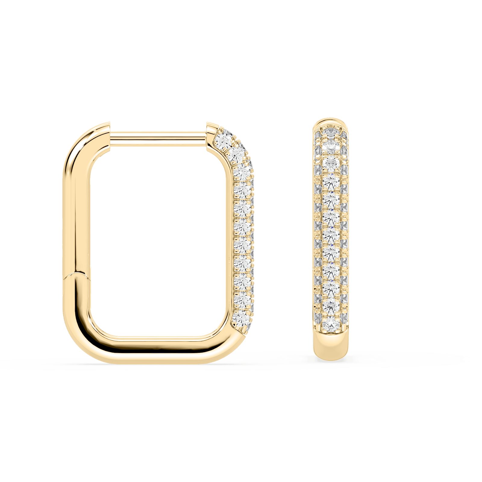 Pave Rectangle Hoop Earrings with 0.20ctw Round Cut Lab-Grown Diamonds in 14K Yellow Gold