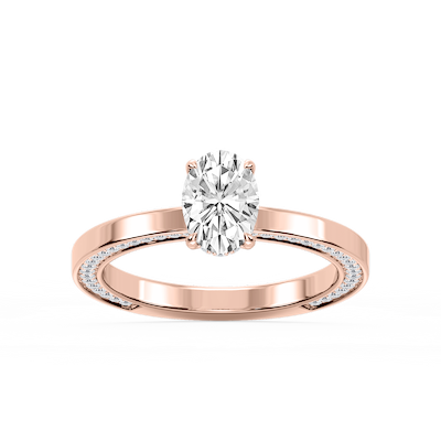 Payton Oval Lab Grown Diamond Pave Profile Side Stone Engagement Ring