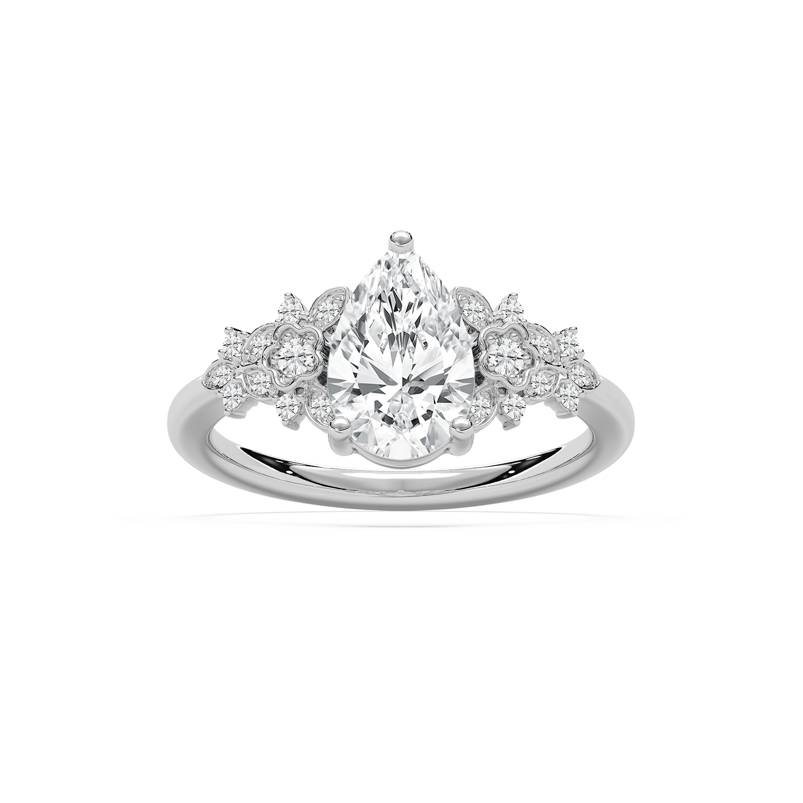 Pear Floral Engagement Ring in Rose Gold