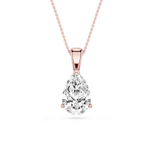 Pear Lab Grown Diamond 3 Prong Solitaire Pendant - 16 to 18 Inches