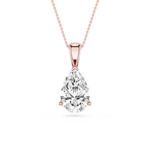 Pear Lab Grown Diamond 3 Prong Solitaire Pendant - 16 to 18 Inches