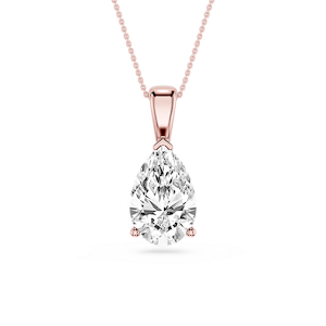 Pear Lab Grown Diamond 3 Prong Solitaire Pendant - 16 to 18 Inches